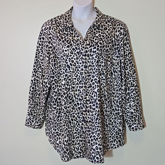 Foxcroft Leopard Print Cotton Button Down Shirt 24W Wrinkle Free No Iron - Picture 12 of 12